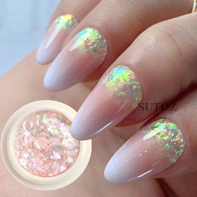 1Box Aurora Nail Flakes Pink Gold Fire Crystal Opal Flakes For Nails  Aluminum Glitter Foil Summer Manicure Decoration NTB-ONB-01